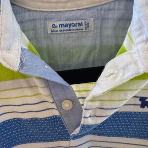 Mayoral Green and Blue Striped Polo Shirt